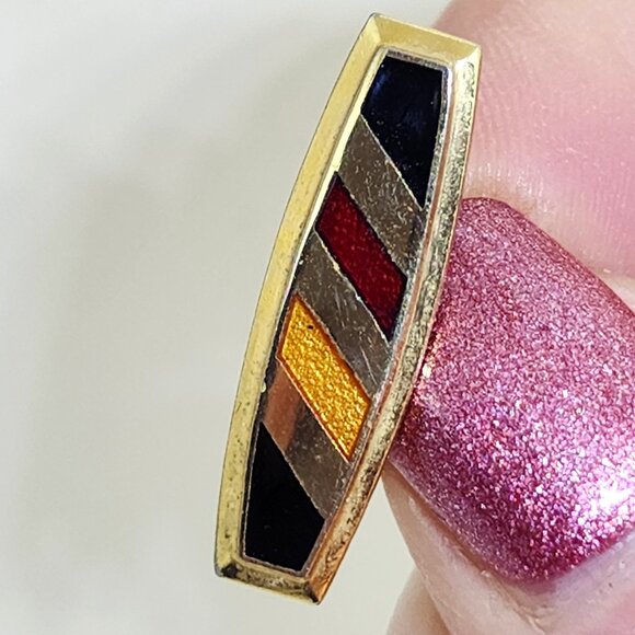 Vintage Men's Gold Finish Black Yellow Red Modern Style Bar Lapel Suit Pin - Picture 5 of 7